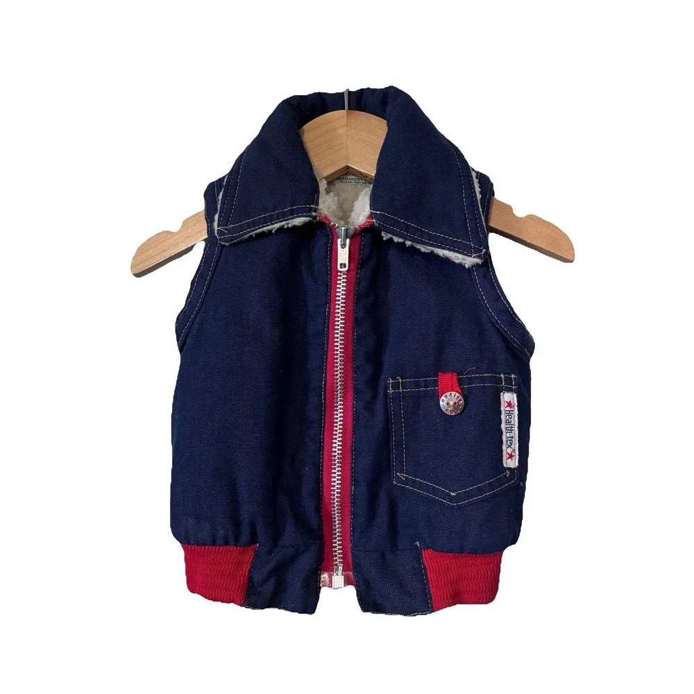 Vintage Blue‎ Jean Vest Health-tex, Infant 24 months, Sherpa, made in USA